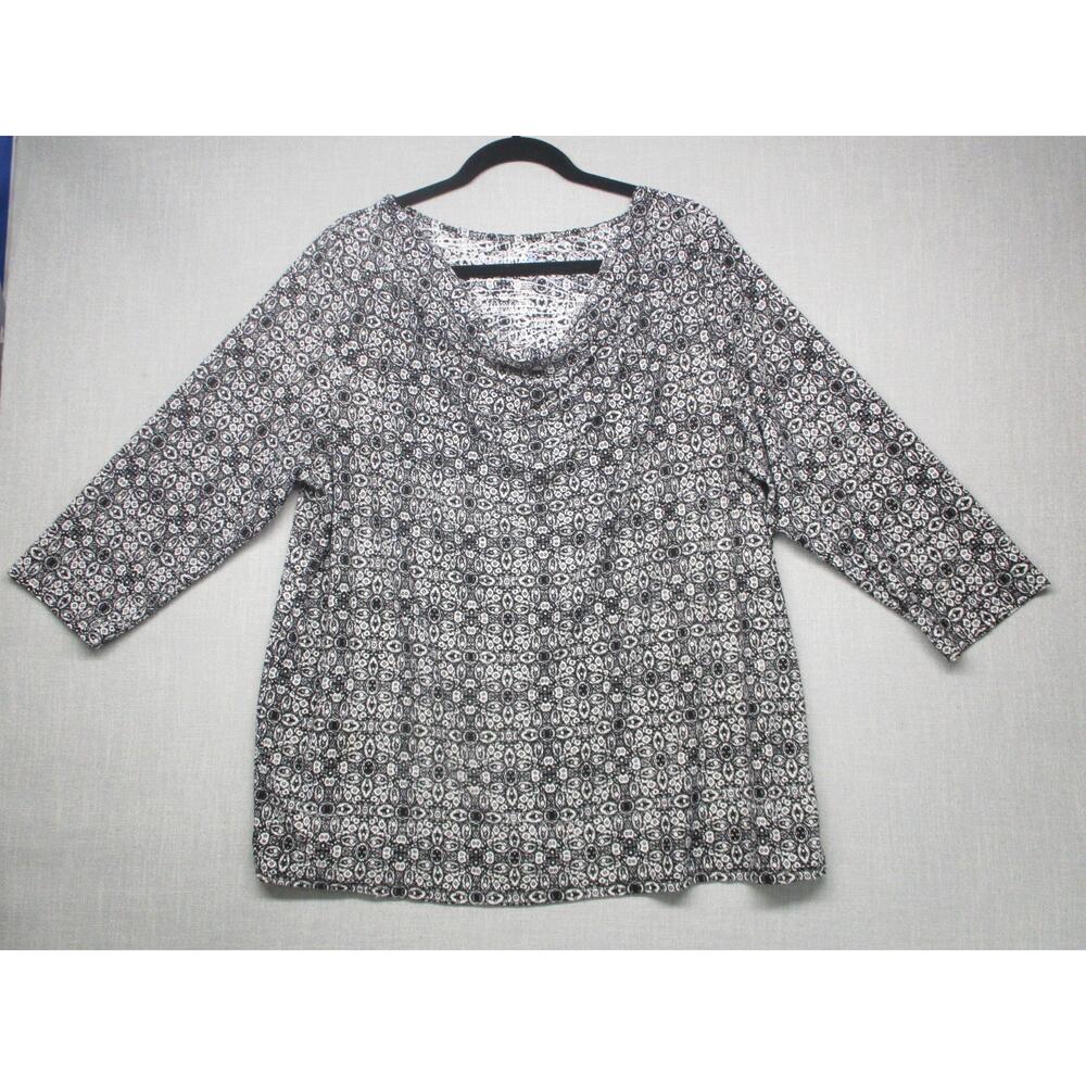 Croft‎ & Barrow Black White Abstract Paisley Cowl Neck Shirt Womens Size 1X